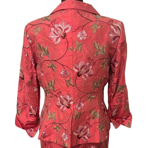 Paule Vasseur Made in France Pink 100% Silk Floral Blazer Dress Set Size 12 - Picture 6 of 16